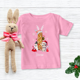 Whimsical Christmas Gingerbread Letter I Girl  Baby T-Shirt