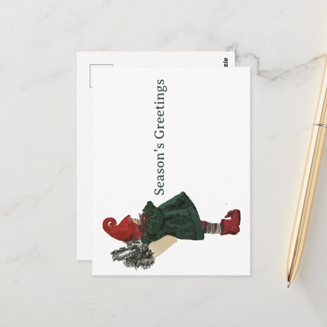 Whimsical Christmas Gnome Postcard - Greeting  (Front/Back In Situ)
