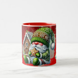 Whimsical Christmas Gnome with Festive Holiday Red Two-Tone Coffee Mug
