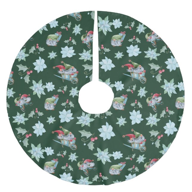 Whimsical Christmas Gnomes At Play  Brushed Polyester Tree Skirt (Front)
