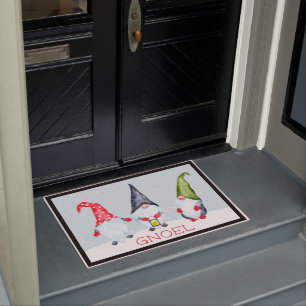 Whimsical Christmas Gnomes Doormat
