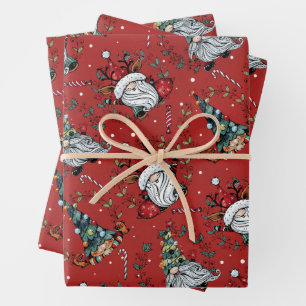 Whimsical Christmas Gnomes Wrapping Paper Sheet