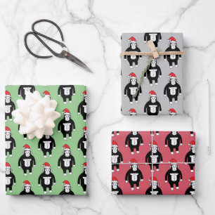 Whimsical Christmas Gorillas Wrapping Paper Sheet