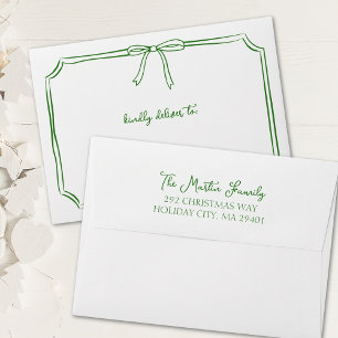 Whimsical Christmas Green Festive Bow Holiday Card Envelope