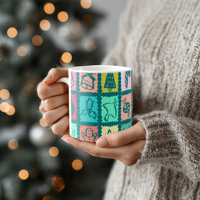 Whimsical Christmas Grid Cute Bright Holiday Coffee Mug (Whimsical Christmas Grid Cute Bright Holiday Coffee Mug
)