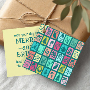 Whimsical Christmas Grid Cute Bright Holiday Gift Favour Tags