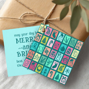 Whimsical Christmas Grid Cute Bright Holiday Gift Favour Tags