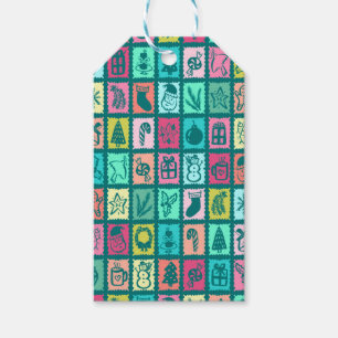 Whimsical Christmas Grid Cute Bright Holiday Gift Tags