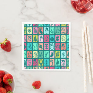 Whimsical Christmas Grid Cute Bright Holiday Paper Napkin