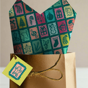 Whimsical Christmas Grid Cute Bright Holiday Tissue Paper