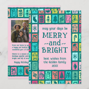 Whimsical Christmas Grid Cute Custom 2 PHOTO Holiday Card