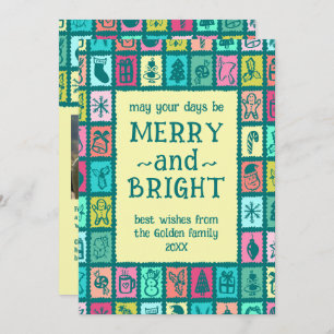 Whimsical Christmas Grid Cute Custom 2 PHOTO  Holiday Card