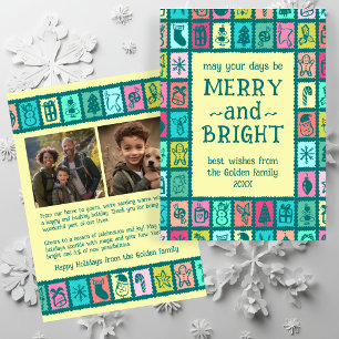 Whimsical Christmas Grid Cute Custom 2 PHOTO  Holiday Card