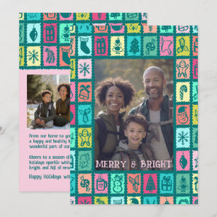 Whimsical Christmas Grid Cute Custom 3 PHOTO  Holiday Card