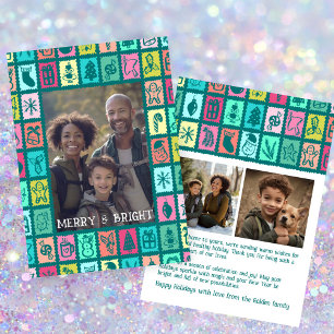Whimsical Christmas Grid Cute Custom 3 PHOTO Holiday Card