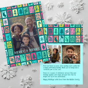 Whimsical Christmas Grid Cute Custom 3 PHOTO Holiday Card