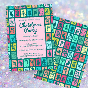 Whimsical Christmas Grid Cute Custom HOLIDAY PARTY Invitation