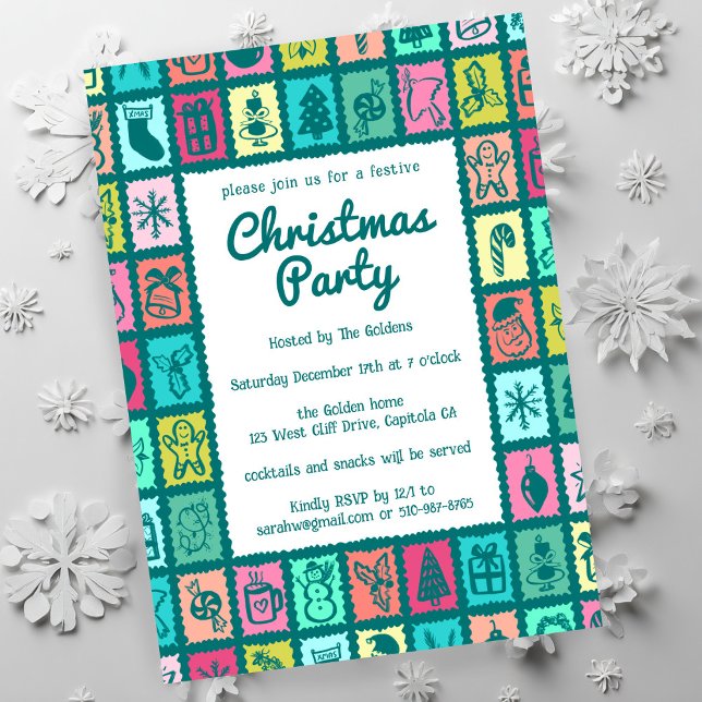 Whimsical Christmas Grid Cute Custom HOLIDAY PARTY Invitation (Whimsical Christmas Grid Cute Custom HOLIDAY PARTY Invitation
)