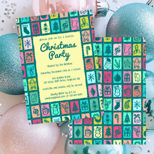 Whimsical Christmas Grid Cute Custom HOLIDAY PARTY Invitation