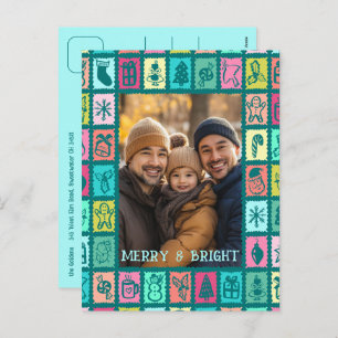 Whimsical Christmas Grid Cute Custom  Holiday Postcard