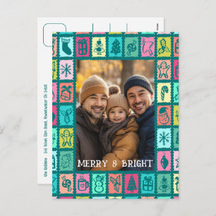 Whimsical Christmas Grid Cute Custom  Holiday Postcard