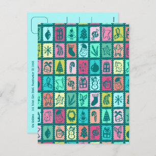 Whimsical Christmas Grid Cute Custom  Holiday Postcard