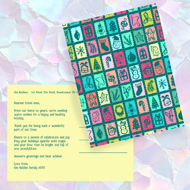 Whimsical Christmas Grid Cute Custom  Holiday Postcard (Whimsical Christmas Grid Cute Custom Colorful Non-Photo Holiday Postcard
)