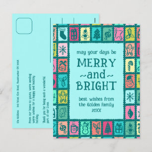 Whimsical Christmas Grid Cute Custom Holiday Postcard