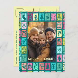 Whimsical Christmas Grid Cute Custom  Holiday Postcard