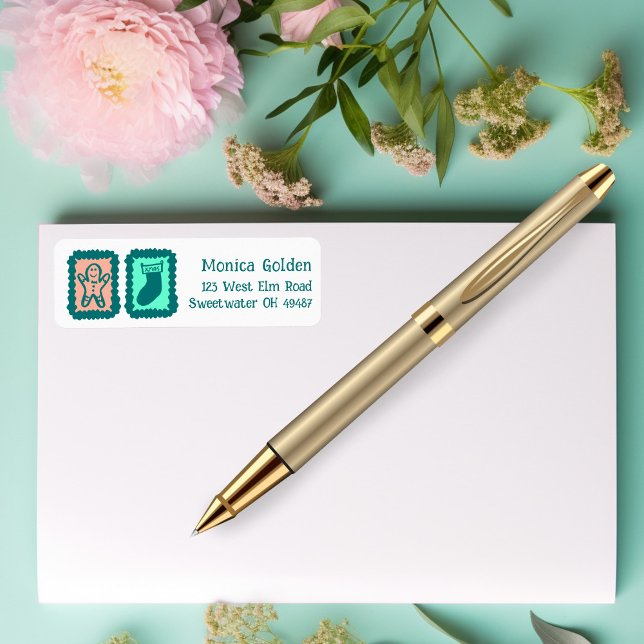 Whimsical Christmas Grid Cute Custom Return Addres Address Label (Whimsical Christmas Grid Cute Custom Return Address Label Sticker
)