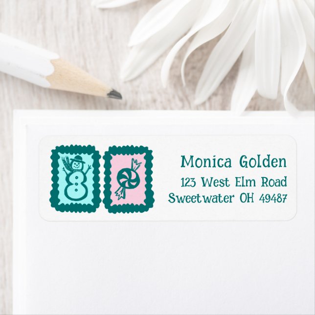 Whimsical Christmas Grid Cute Custom Return Addres Address Label (Insitu)