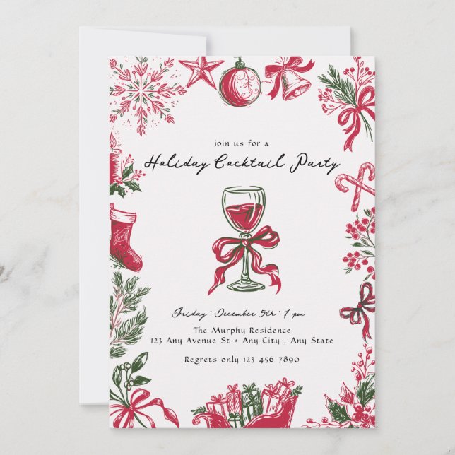 Whimsical Christmas Hand Drawn Holiday Party Invitation (Front)