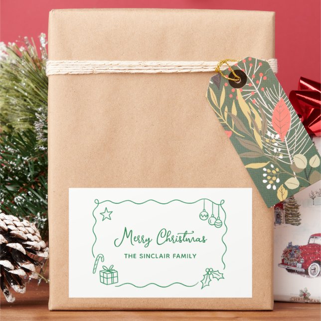 Whimsical Christmas Hand Drawn Scribble Minimalist Rectangular Sticker (Holiday)