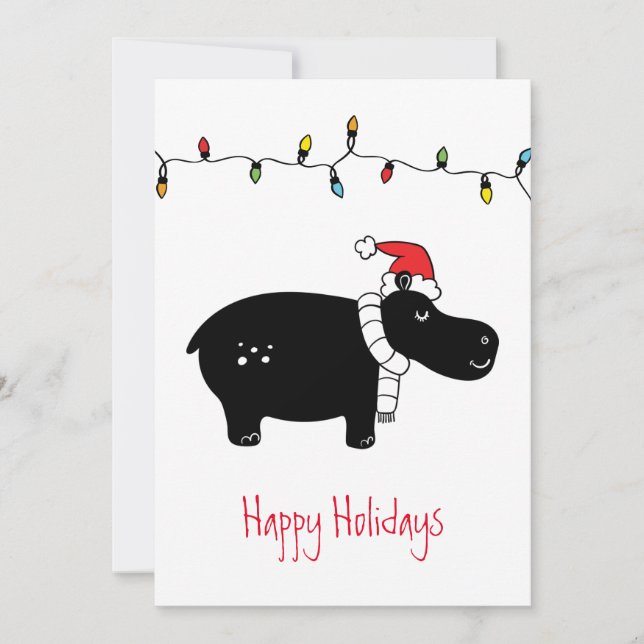 Whimsical Christmas Hippo Christmas Cards (Front)