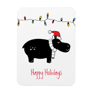 Whimsical Christmas Hippo Magnet