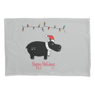 Whimsical Christmas Hippo Pillowcase