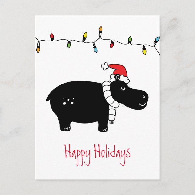 Whimsical Christmas Hippo Postcard (Front)