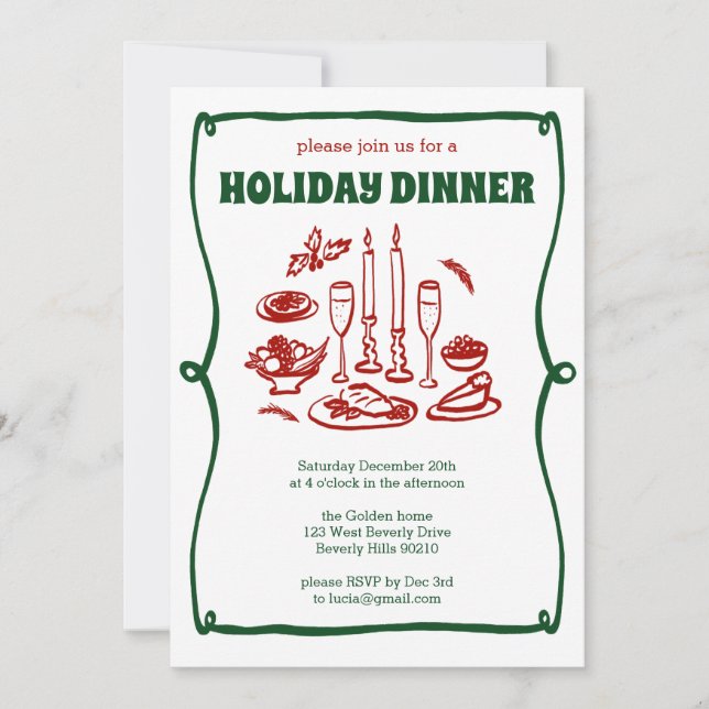 Whimsical Christmas Holiday Dinner Party CUSTOM  Invitation (Front)