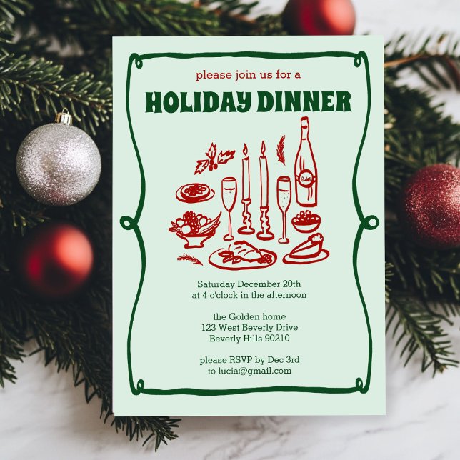 Whimsical Christmas Holiday Dinner Party CUSTOM  Invitation (Whimsical Christmas Holiday Dinner Party CUSTOM Invitation
)