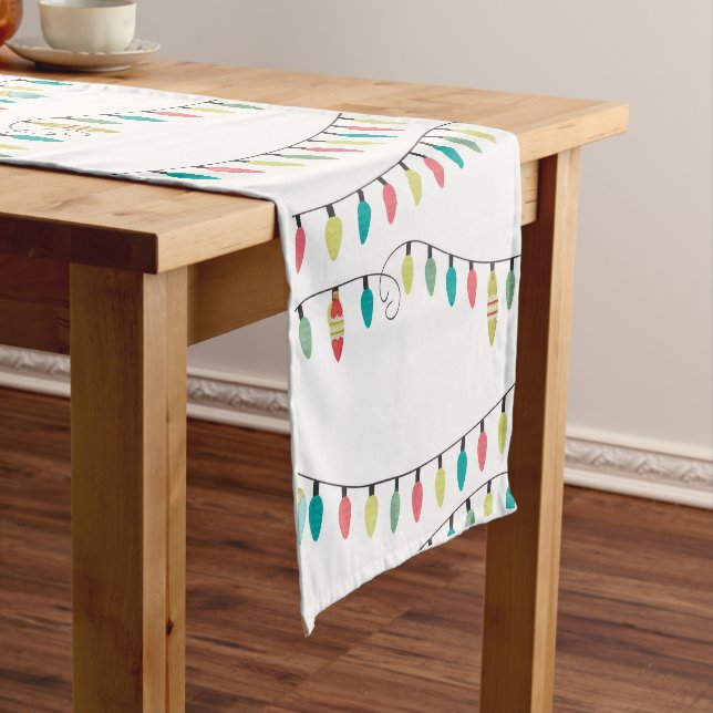 Whimsical Christmas Holiday Lights Short Table Runner (In Situ)