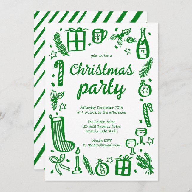 Whimsical Christmas Holiday Party Cute Custom Invitation (Front/Back)
