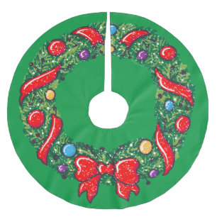 Whimsical Christmas Holiday Reef Red Festive Brushed Polyester Tree Skirt