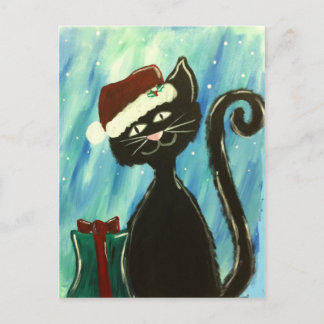 Whimsical Christmas Kitty Print Holiday Postcard