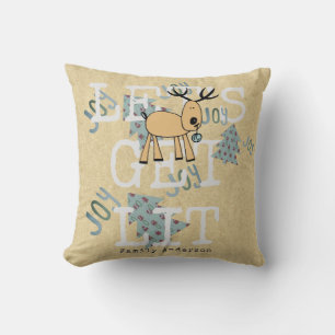 Whimsical Christmas Lets Get Lit Reindeer Decor Cushion