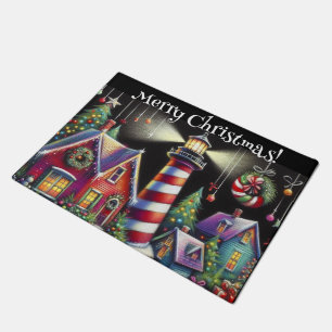 Whimsical Christmas Lighthouse Personalised Doormat
