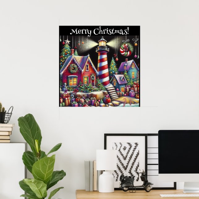 Whimsical Christmas Lighthouse Personalised Poster (Home Office)