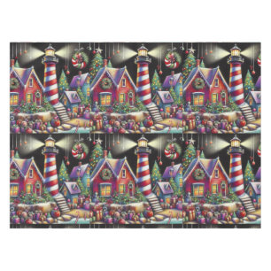 Whimsical Christmas Lighthouse Personalized Tablecloth