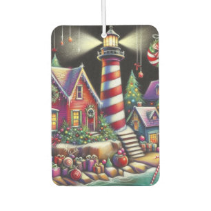 Whimsical Christmas Lighthouse Red Pink Purple  Car Air Freshener