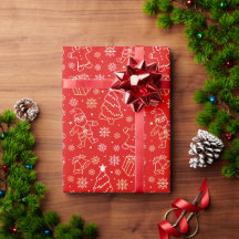 Whimsical Christmas Line Art Wrapping Paper