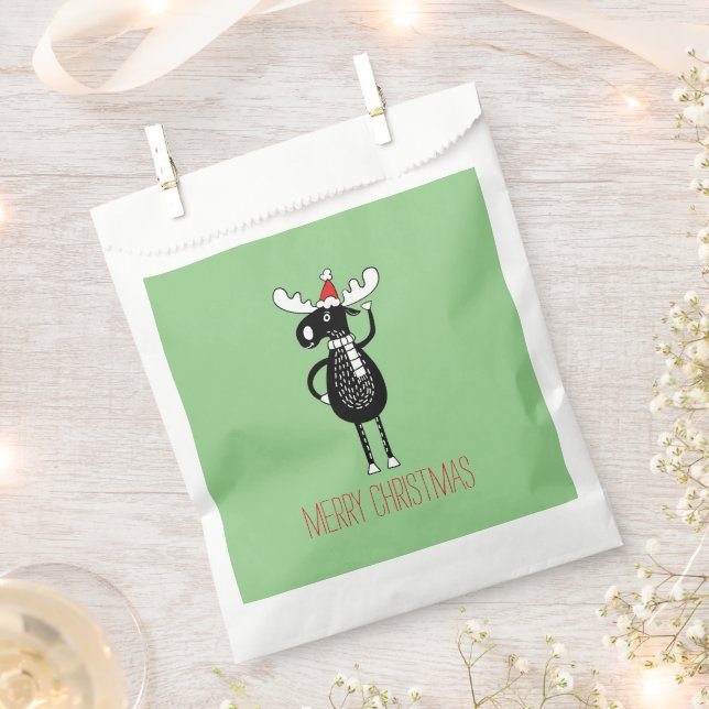 Whimsical Christmas Moose  Favour Bag (Clipped)
